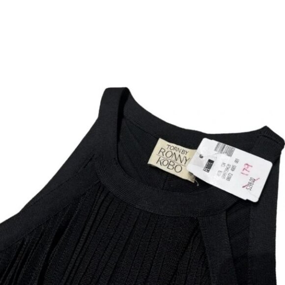 Torn by Ronny Kobo black fringe halter top size XS NWT - Picture 4 of 5